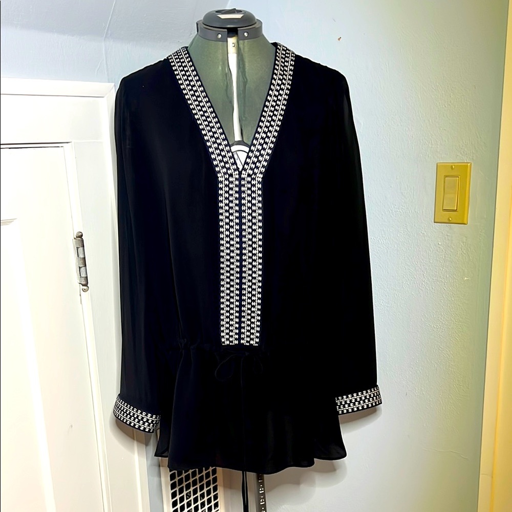 Tory Burch Silk Sheer Tie Waist Tunic Beach cover-up 14